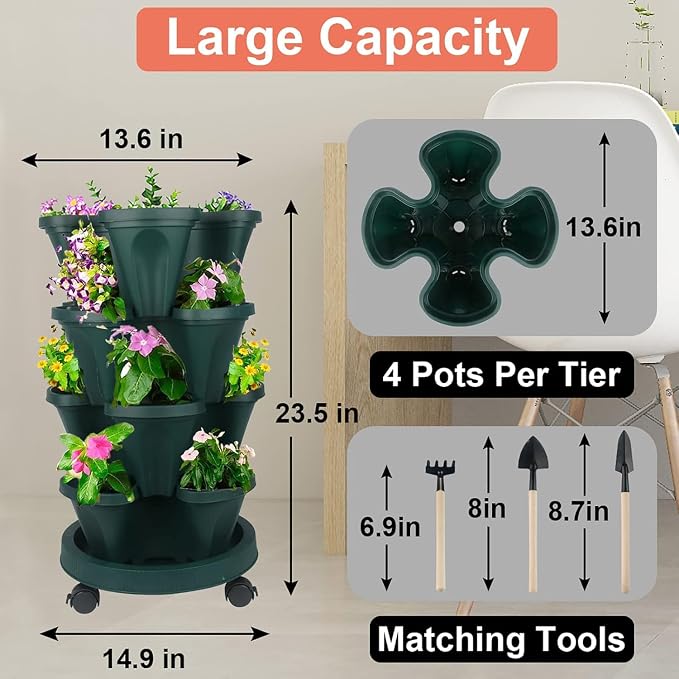 Vertical Planter 4 Tier Stackable Planters Garden Planters Strawberry Herb - Image 9