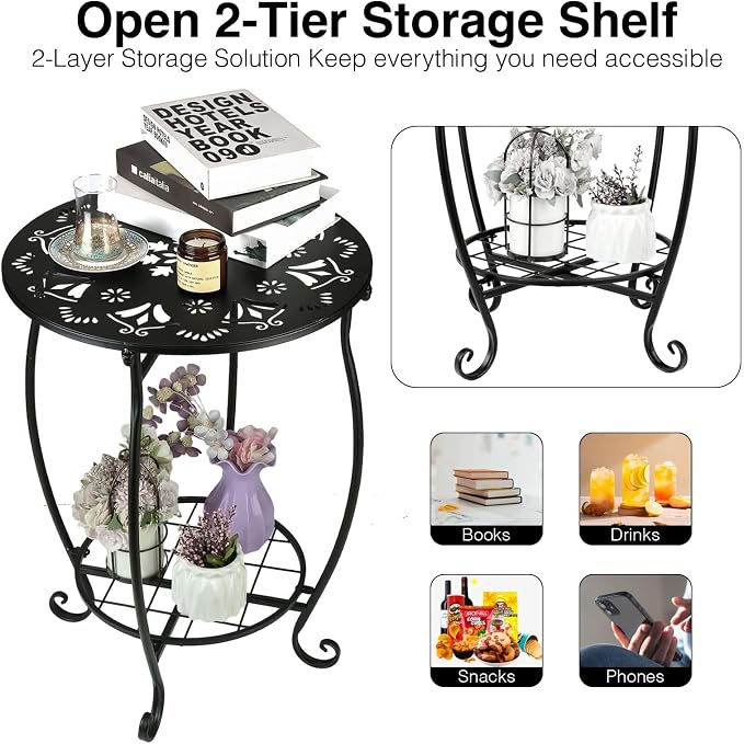 25 Inch High Patio Side Table, 18 Inch Wide Round Metal Side Table, Weather - Image 4