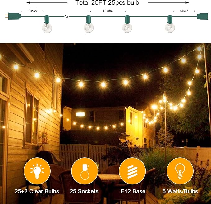 25Ft Christmas Outdoor String Light, G40 Globe Patio Lights - Image 2