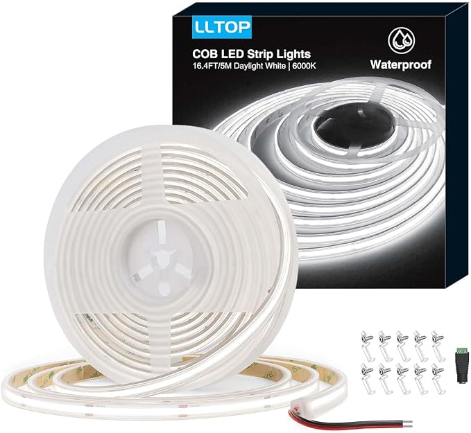 COB LED Strip Lights Waterproof IP67 DC24v Daylight White 6000K 16.4ft/5m High by LLTOP