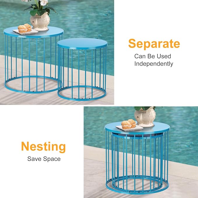 LEWIS&WAYNE Outdoor Side Table Set of 2, Metal Circle Accent End Tables - Image 6