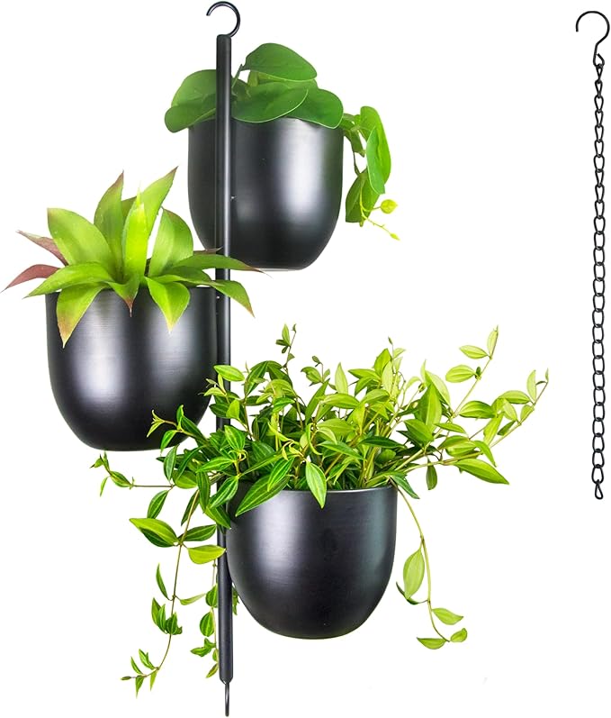 3 Tier Hanging Planters for Indoor & Outdoor, Stackable Black Metal Plant Hanger by HemePaha