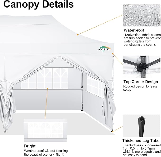 COBIZI 10x20 Pop Up Canopy Tent, 10x20 Canopy - Image 5