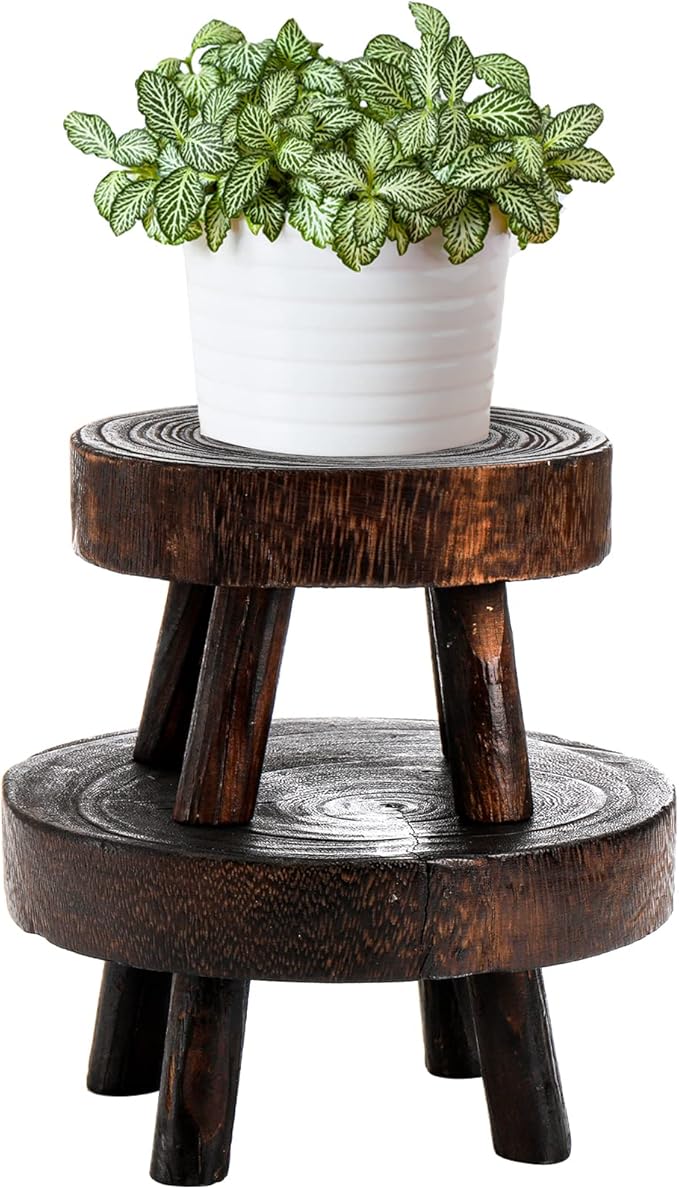 TOPZEA Set of 2 Mini Wooden Stool Display Stand, Wood Riser by TOPZEA