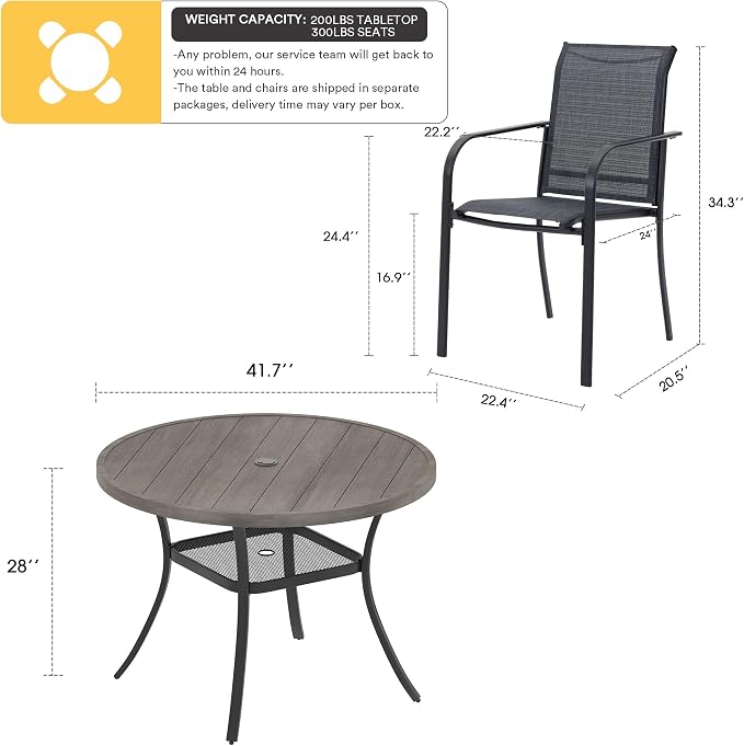 VICLLAX 5 Pieces Patio Dining Set, Outdoor Furniture Set Includes 41.2" Round - Image 7
