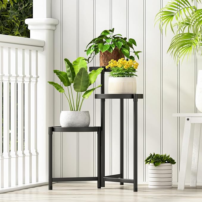 Plant Stand indoor outdoor-3 Tier black Tall Metal Flower Pot Holder 9in Wide - Image 7