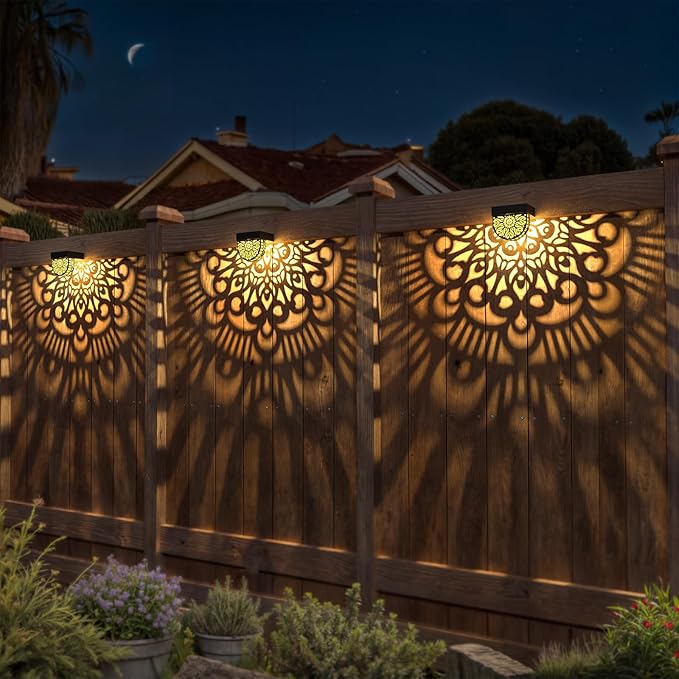 6 Pack Solar Fence Lights Outdoor Wall Lights Black Plastic Solar Powered Deck - Image 3