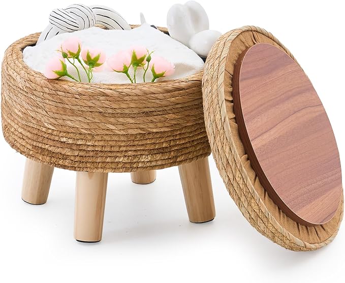 Cpintltr Storage Ottoman Poufs Handwoven Footstool Natural Seagrass Round by CpintltrFruniture
