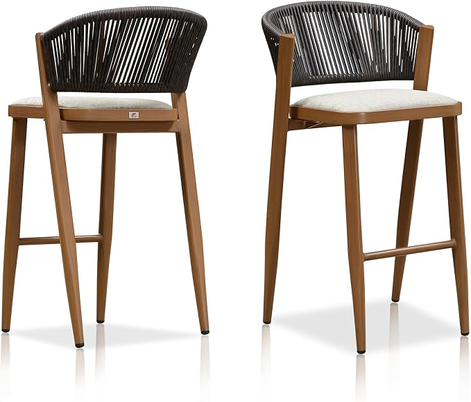 PURPLE LEAF Bar Stool Set of 2 Outdoor Bar Stool Chair by PURPLELEAF