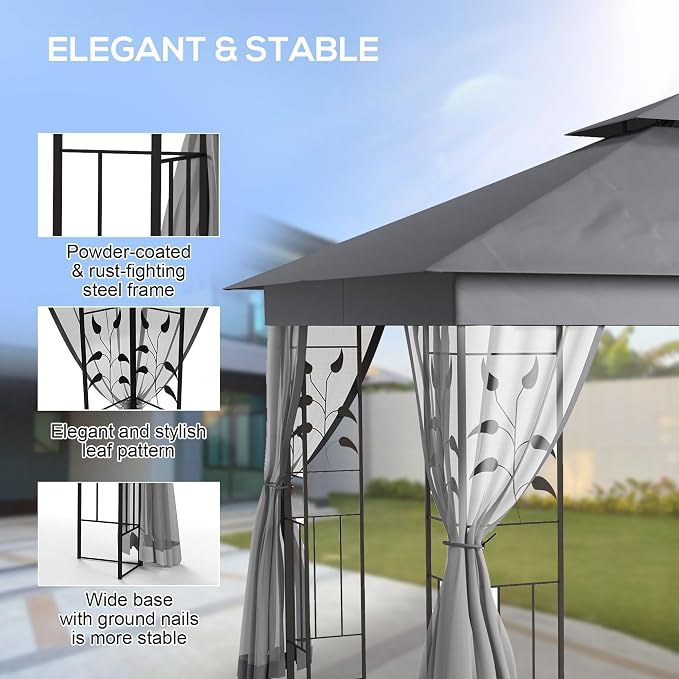 Outsunny 10' x 11.5' Metal Patio Gazebo, Double Roof Outdoor Gazebo Canopy - Image 4