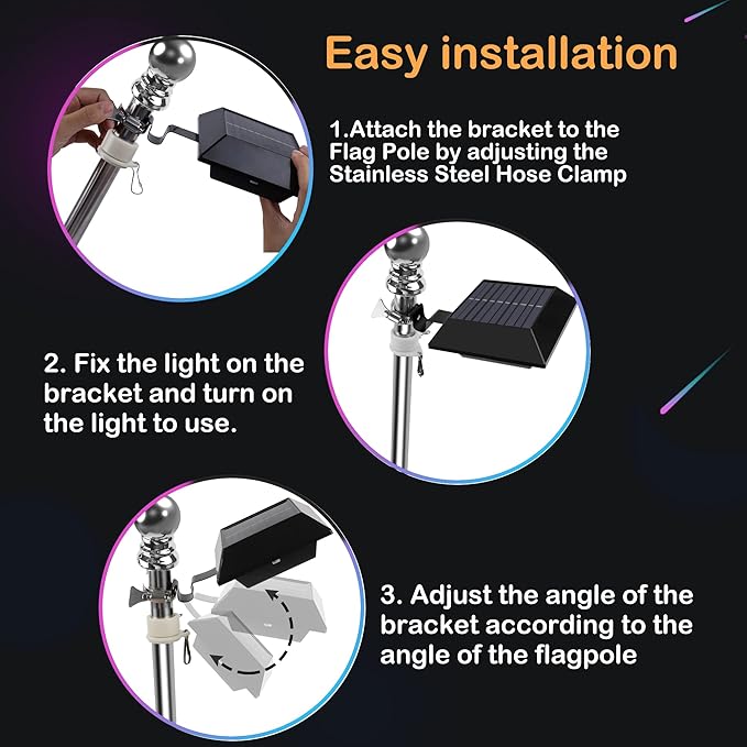 Solar Flag Pole Light, Bright Warm White 3000k Flagpole Light Upgrade Solar - Image 3