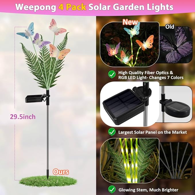 Solar Garden Lights 4 Pack Waterproof Decorative Solar Lights Outdoor - Image 2