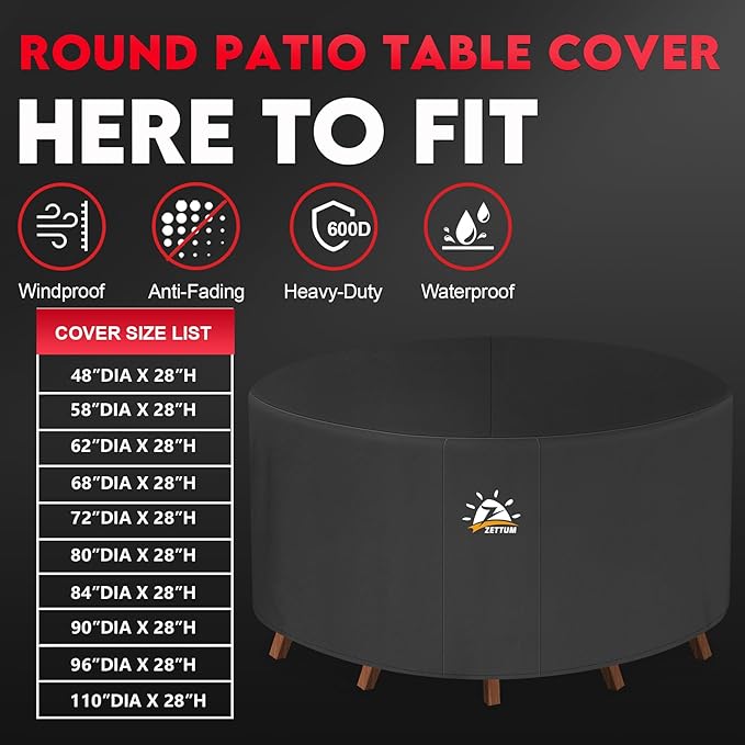 Zettum Round Patio Table Cover 68 Inch - Image 5