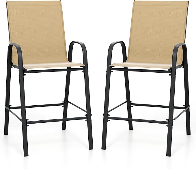 Tangkula Outdoor Bar Stools Set of 2, Enlarged Seat & Metal Frame, Tall Patio by TANGKULA