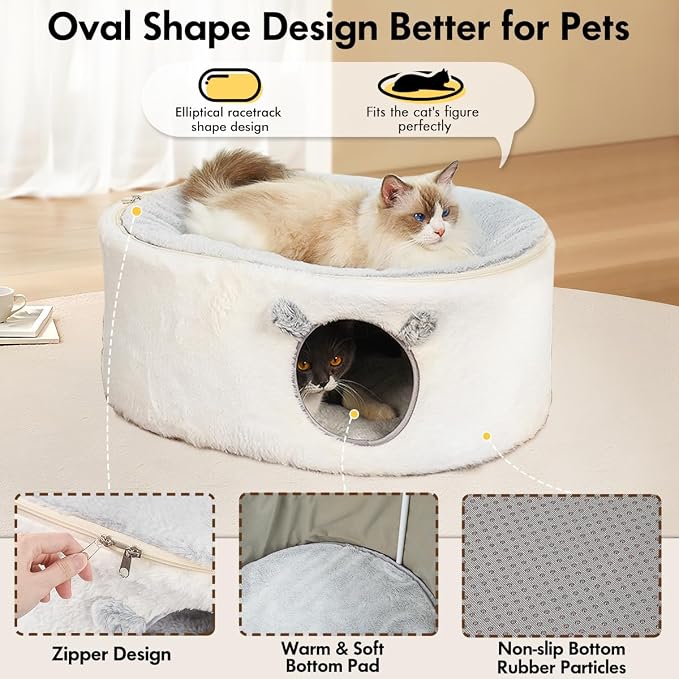Cat Bed for Indoor Cats, Fluffy Large Enclosed Cat House Cave Pet Bed Hammock - Image 6