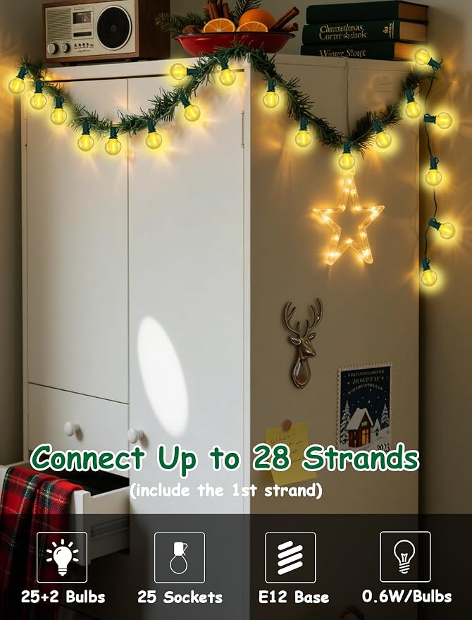 25FT LED Outdoor Christmas String Lights Waterproof, Hanging G40 Globe Patio - Image 6