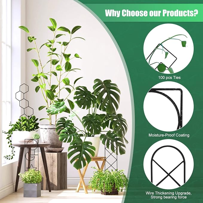 Plant Trellis for Climbing Plants Indoor, 15.94Inch Small Garden Metal - Image 2