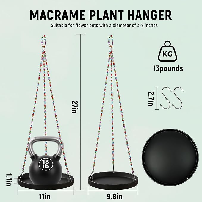 2-Pack Modern Boho Macrame Plant Hanger, 10/11 Inch Metal Hanging Planter Holder - Image 2