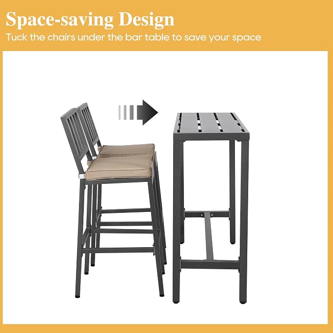 Outdoor Patio Bar Set, Bar Height Patio Dining Set, Weather-Resistant Bistro - Image 5