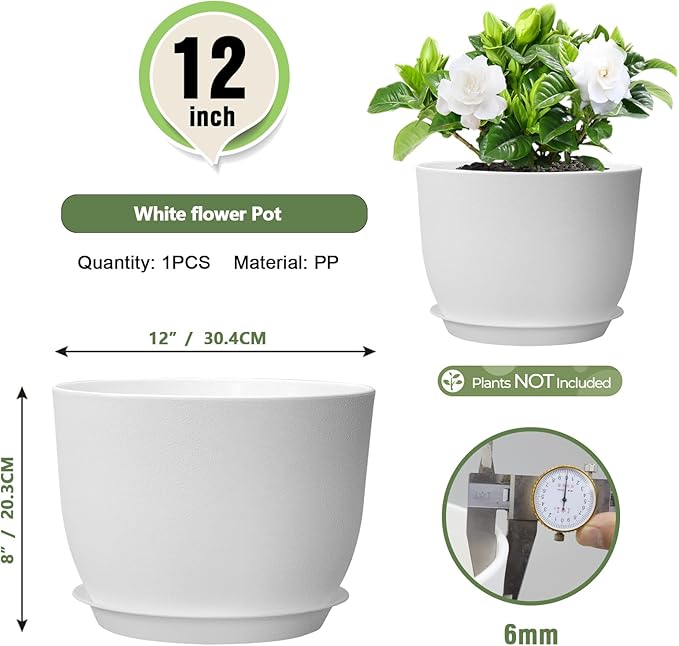 12 inch Large Plant Pots, Plastic Planters - Image 2