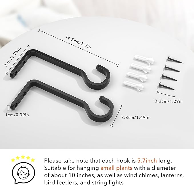 5.7 Inch 2 Pack Heavy Duty Outdoor Plant Hangers, Iron Hanging Plant Brackets - Image 3
