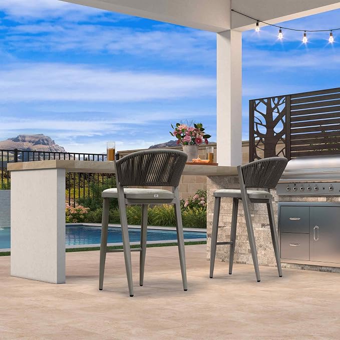 PURPLE LEAF Set of 2 Bar Stools Outdoor Barstools - Image 4