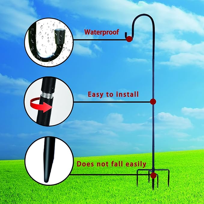 Ottsuls Bird Feeder Pole, 45 INCH Heavy Duty Shepherds Hooks - Image 3