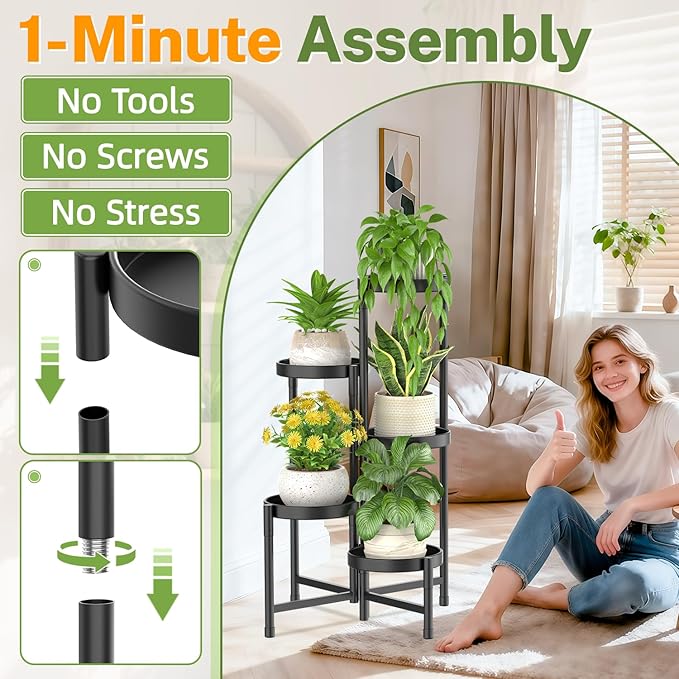 iDavosic.ly Plant Stand with Garden Tools, 5 Tier Corner Metal Flower Display - Image 4