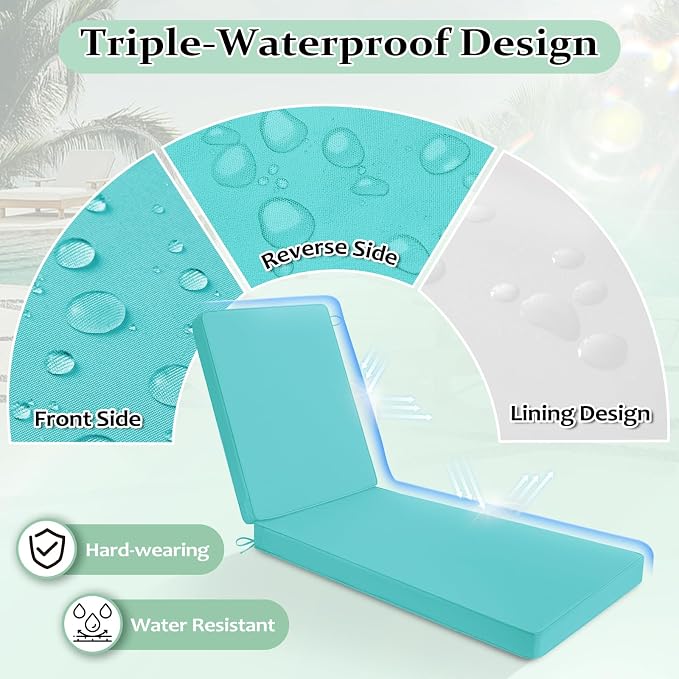 Cozyide Chaise Lounge Cushions Outdoor 72"x21"x3", Waterproof Lounge Chair - Image 2
