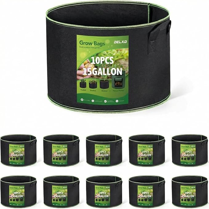 Delxo 10 Pack 15 Gallon Heavy Duty Aeration Fabric Pots Thickened Nonwoven by Delxo