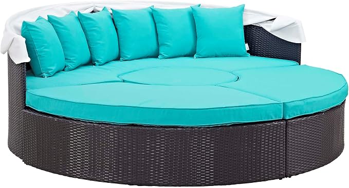 Modway Convene Wicker Rattan Outdoor Patio Retractable Canopy Round Poolside - Image 9