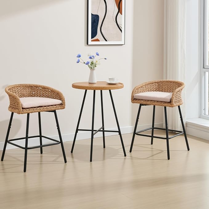 25" Outdoor Counter Height Bar Stools Set of 6, Modern Patio Wicker Bar Chairs - Image 8