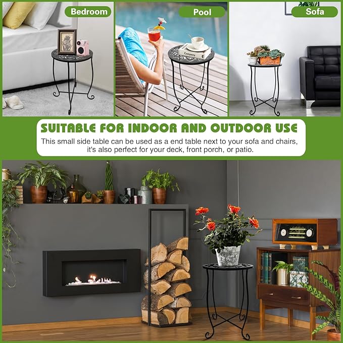 Fashion&cool Side Tables for Small Space, Metal Outdoor Indoor Round Side Table - Image 7