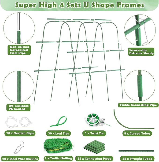 Cucumber Trellis for Raised Beds, 63 x 45 Inch U-Shaped Garden Trellis for - Image 2