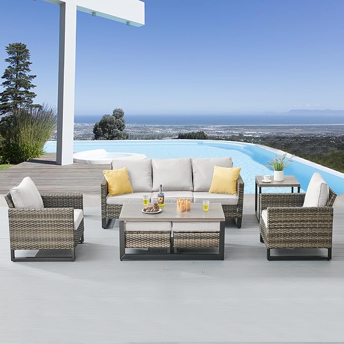 Belord 7 Piece Outdoor Furniture Patio Wicker Sofa Set, Oversize Outdoor Dining - Image 2