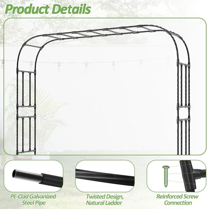 Garden Arch Trellis-141.7"*94.5", Plastic-Coated Rust-Proof Arbor Trellis - Image 2