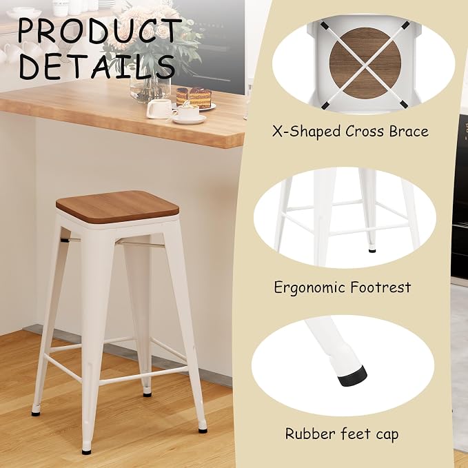 Andeworld Bar Stools Set of 2 Stackable Metal Bar Stools Industrial Counter - Image 5
