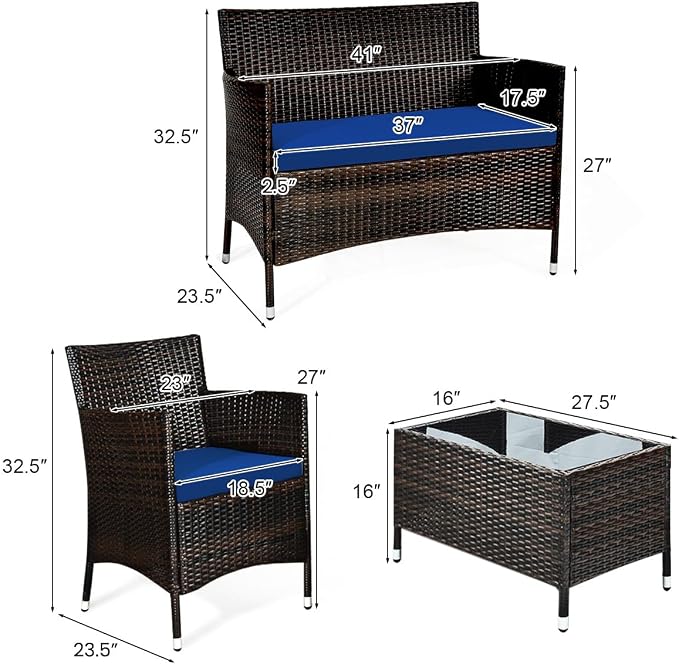 COSTWAY 8PCS Rattan Patio Furniture Set, Outdoor Wicker Rattan Chairs - Image 2