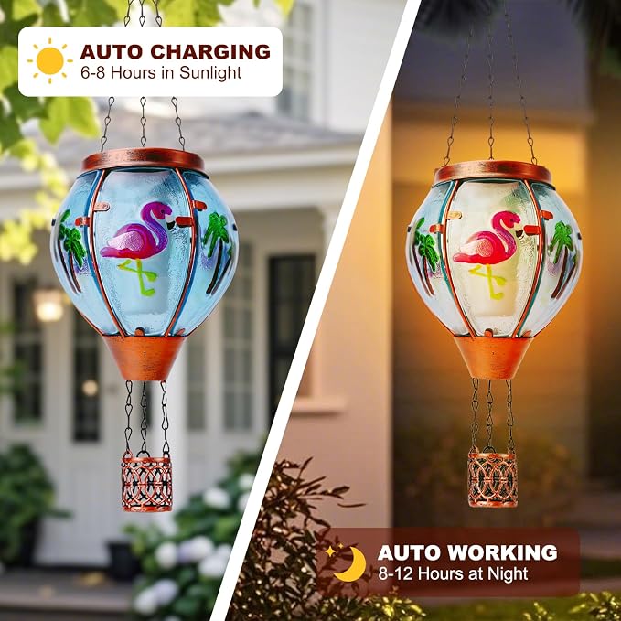 Flamingo Solar Hot Air Balloon Lantern, Outdoor Decor - Image 5