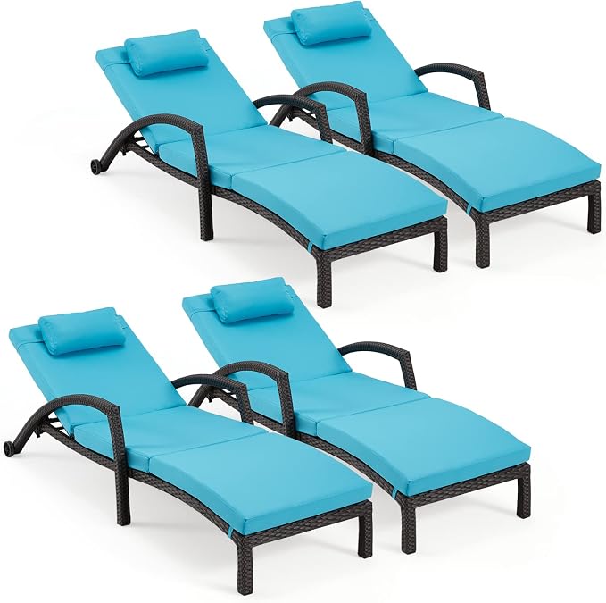 HOMREST Chaise Lounge Chairs Set of 4, PE Rattan Wicker Lounge Chair by HOMREST