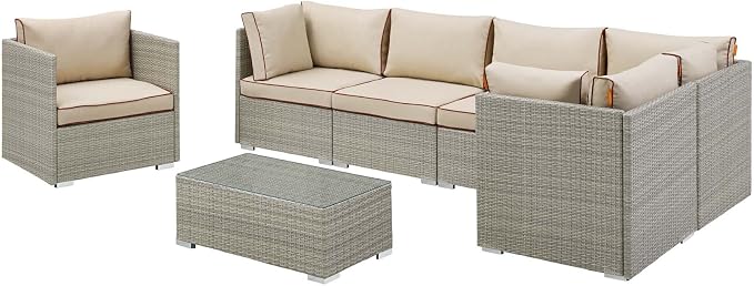 Modway EEI-3010-LGR-BEI-SET Repose 7 Piece Outdoor Patio Sectional Set - Image 2