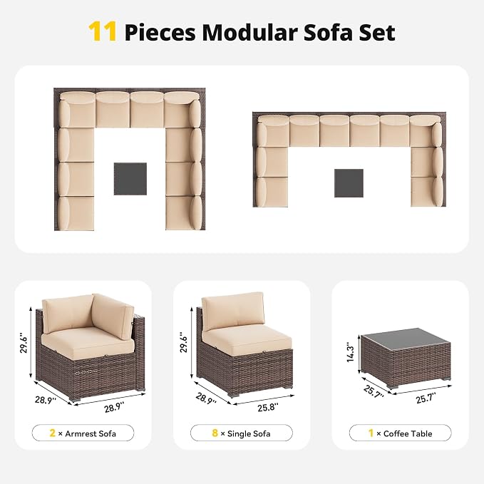 Aoxun Patio Furniture Set, 11 Piece Outdoor Sectional Sofas - Image 7