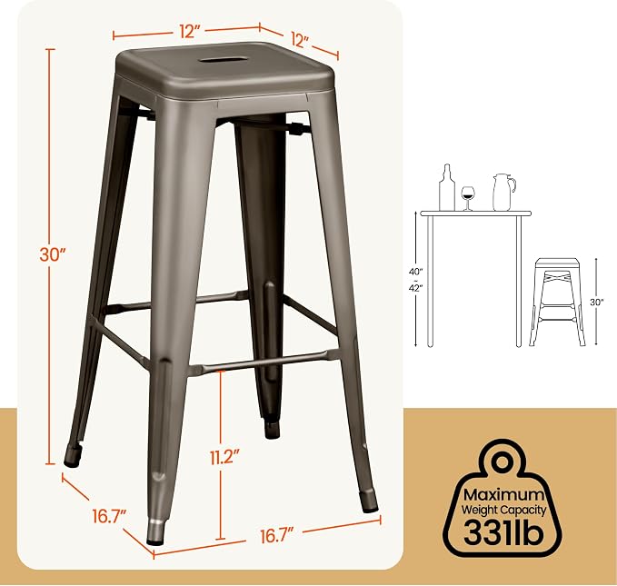 Yaheetech 30 Inch Metal Bar Stools Set of 4, Bar Height Backless Bartools - Image 3