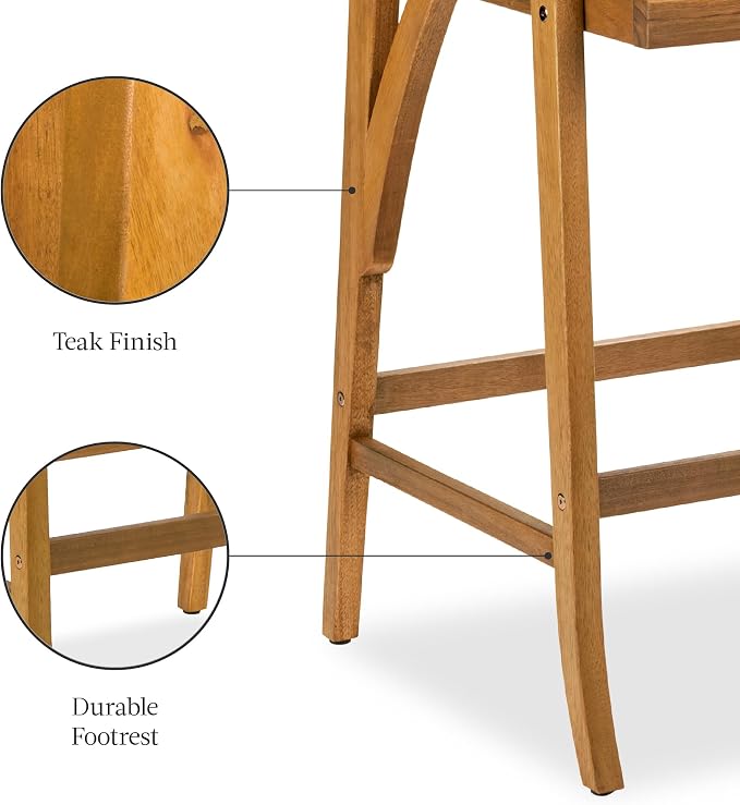 Best Choice Products Set of 2 Outdoor Acacia Wood Bar Stools Bar Chairs - Image 6
