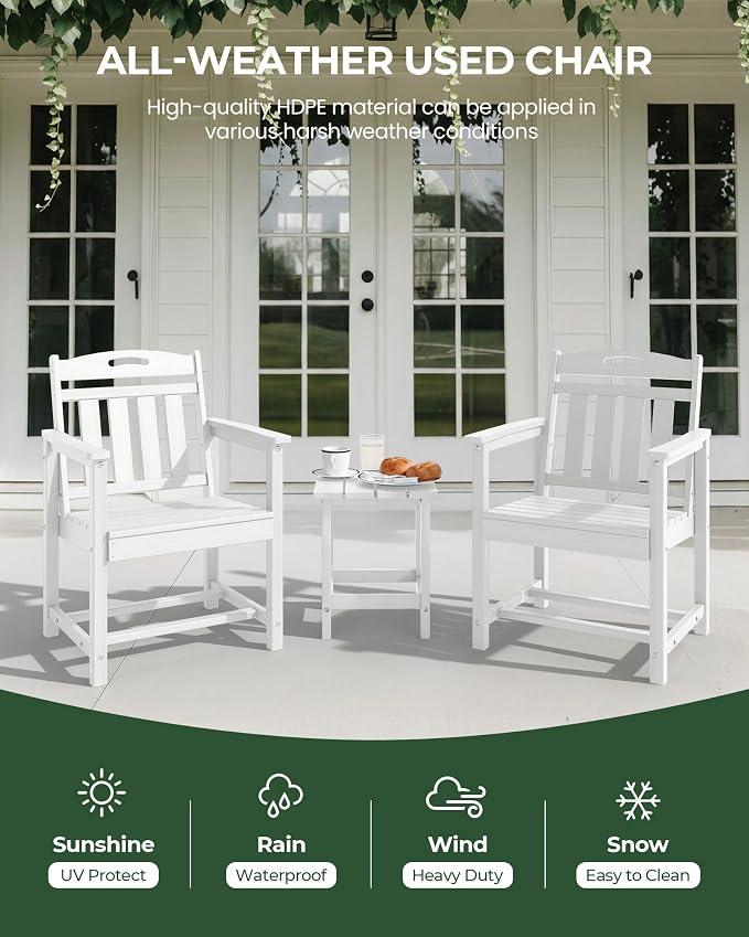 Patio Chairs Set of 2, HDPE Outdoor Dining Chairs - Image 4