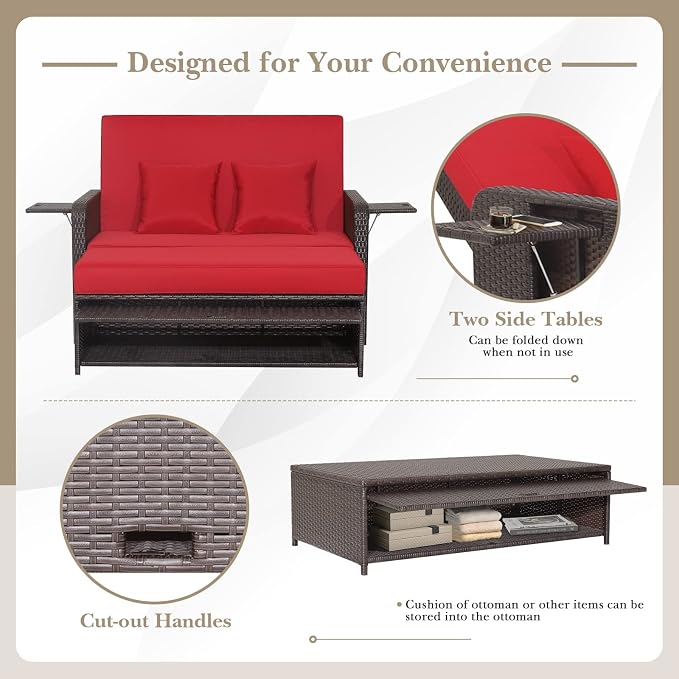 HAPPYGRILL Patio Rattan Wicker Daybed - Image 4