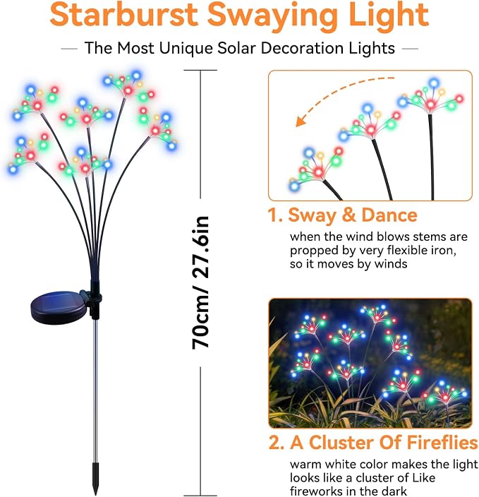 Solar Garden Lights 2 Pack Waterproof Solar Swaying Starburst Light Outdoor - Image 2