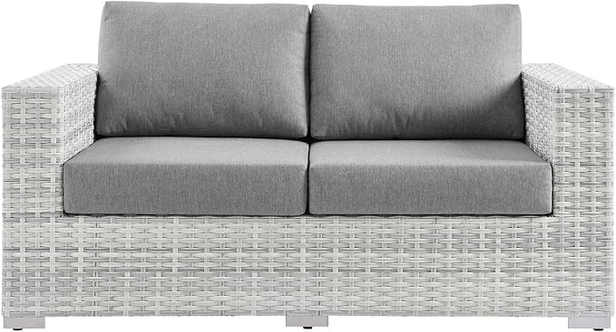 Modway Convene Wicker Rattan Outdoor Patio Loveseat in Light Gray Gray - Image 5