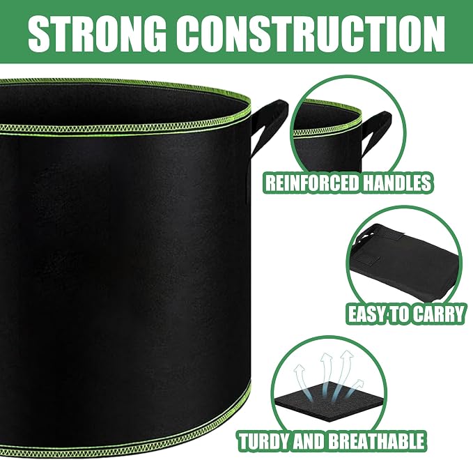 3-Pack 10 Gallon Plant Grow Bags, Thickened Nonwoven Fabric Pots - Image 5