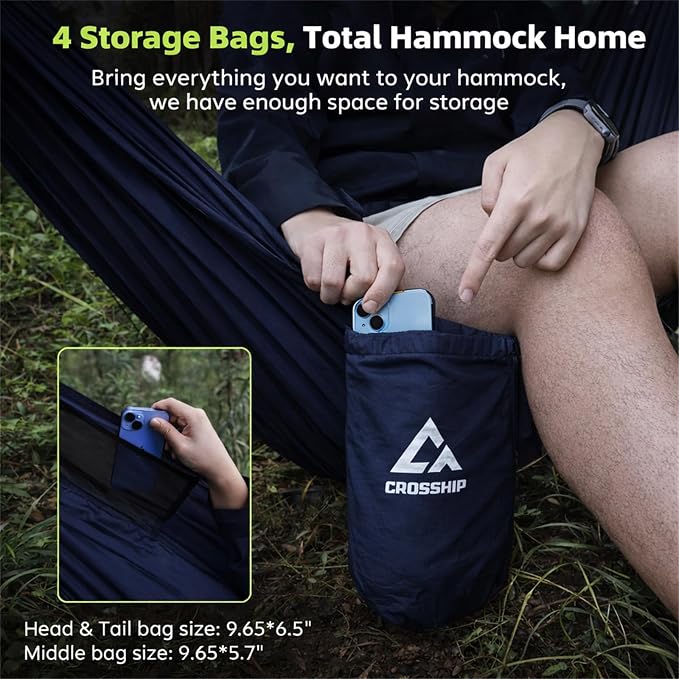Camping Hammock with Mosquito Net, 2 Person Hammock Bug Net, Parachute Nylon - Image 3